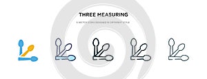 Three measuring spoons icon in different style vector illustration. two colored and black three measuring spoons vector icons