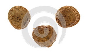 Three meatballs on a white background