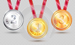 Three Medals Vector Illustration on Transparent