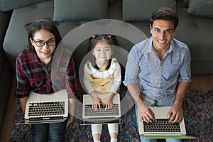 Three member of family working together