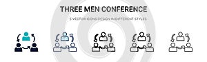 Three men conference icon in filled, thin line, outline and stroke style. Vector illustration of two colored and black three men