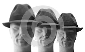 Three men with hats on