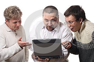 Three men with notebook