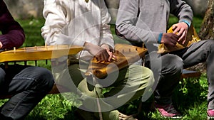 Three Men Playing Vintage Traditional Zithers