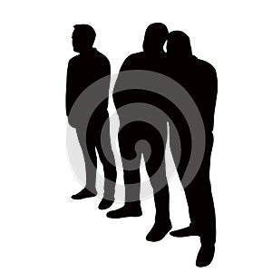 three men standing body silhouette vector