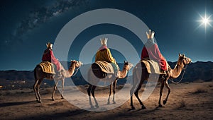 Reyes magos going to Bethlehem epiphany day concept photo