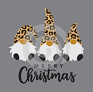 Three Merry Christmas Gnomes with Leopard Print Pattern Hat