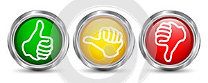 Three metal button with white valuation thumbs - vector