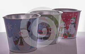 Three metal zink Christmas buckets