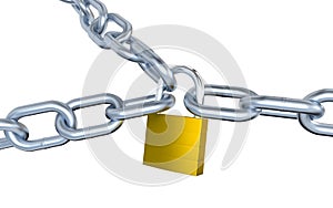 Three Metallic Chains Locked with a Padlock