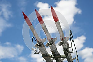 Three missiles on the installation are aimed upwards. photo