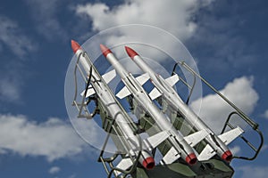 Three missiles on the installation are aimed upwards. photo