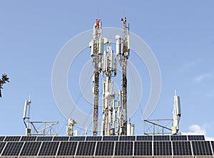 Three mobile phone communication tower transmission signal