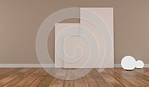 Three Mock up poster with wooden flloor