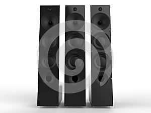 Three modern black speakers