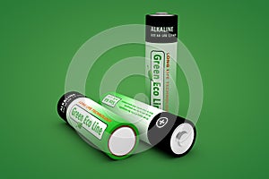 Three Modern Eco Batteries on Green