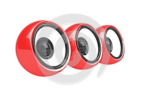 Three modern red speakers