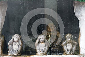 Three monkey,close up of hand small statues with the concept of