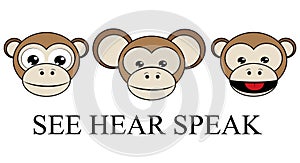 SEE HEAR SPEAK no evil inverse graphic vector of 3 wise monkeys photo