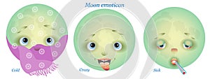 Three moon emoticons with human expressions