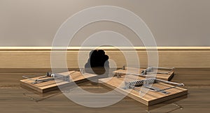 Three Mousetraps Outside A Hole