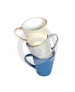 Three mugs isolated on white background
