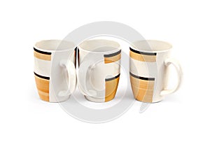 Three mugs isolated on white background with clipping path