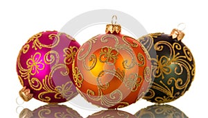 Three multi-colored balloons, on white