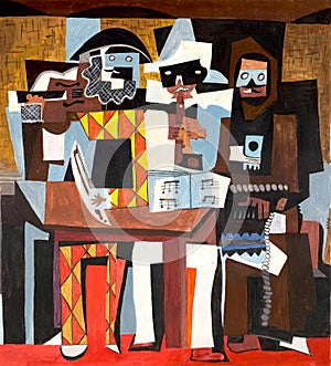 Three musicians in the style of Picasso