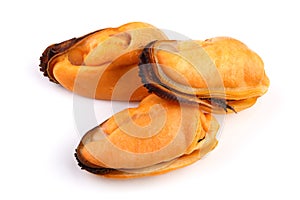 Three mussel without shell isolated on white background