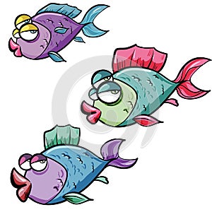 Three mutant cartoon fish