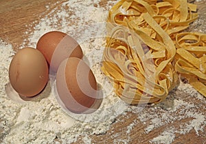 Three natural ingredients flour eggs and homemade italian pasta