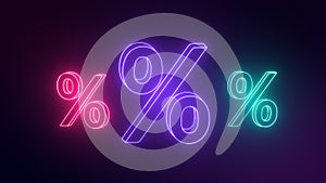 Three Neon percentage sign. Online shopping, sale, discount price offer