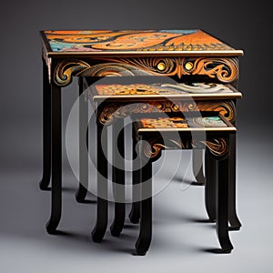 Colorful Handmade Nesting Tables With Intricate Designs photo