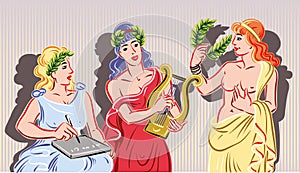 Three of the nine classical Muses.The muse