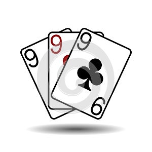 Three nines playing cards vector illustration