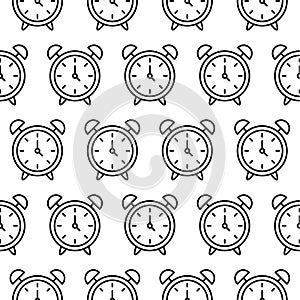 Three o clock. White clockface on black background. Seamless pattern. Vector illustration