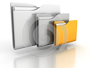 Three office folders with paper on white