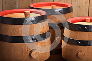 Three old beer barrels