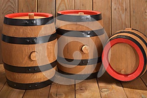 Three old beer barrels