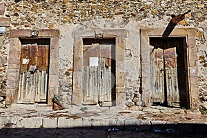 Three old doors in a ancient building