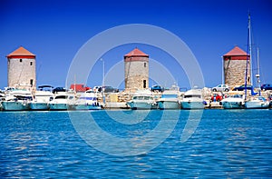 Three old Rhodes windmills