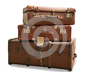 Three old suitcases isolated on white background