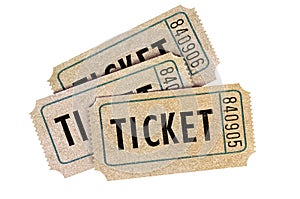 Three old vintage retro raffle tickets isolated white