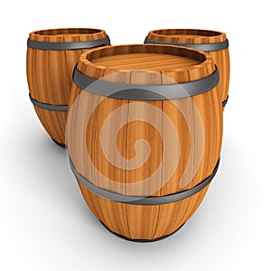 Three Old Wooden Barrels On White Background