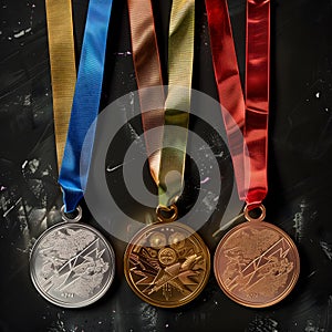 the three Olympic medals over a black background