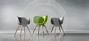 Three opposite chairs in a room - concept discussion