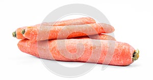 Three orange carrots on a white background