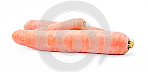 Three orange carrots on a white background