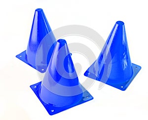 Three orange cone, road barrier isolated on white background.
